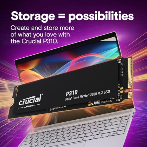Crucial P310 1TB 2280 PCIe Gen4 3D NAND NVMe M.2 SSD – Up to 7,100 MB/s – Shift up to Gen4, with Acronis Offer, Internal Solid State Drive (PC) – CT1000P310SSD801