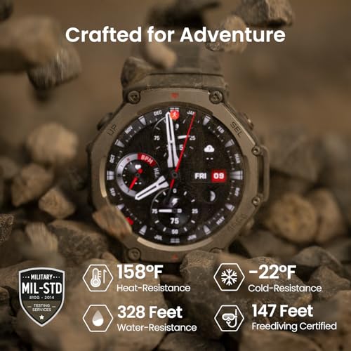 Amazfit T-Rex 3 Military Smart Watch 48mm, Fitness Watches with GPS (with Privacy), AI, Voice Control, Offline Maps, for Android or iPhone, 170 Sports Modes, 328ft Water-Resistant, Black
