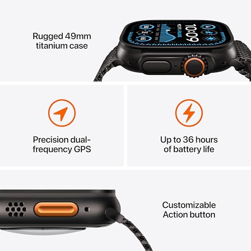 Apple Watch Ultra 2 [GPS + Cellular 49mm] Smartwatch, Sport Watch with Black Titanium Case with Black Ocean Band. Fitness Tracker, Precision GPS, Action Button, Extra-Long Battery Life