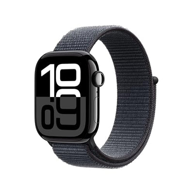 Apple Watch Series 10 [GPS 42mm case] Smartwatch with Jet Black Aluminium Case with Ink Sport Loop. Fitness Tracker, ECG App, Always-On Retina Display, Carbon Neutral