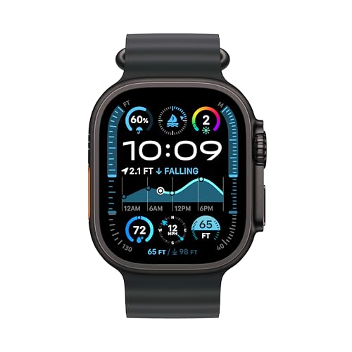 Apple Watch Ultra 2 [GPS + Cellular 49mm] Smartwatch, Sport Watch with Black Titanium Case with Black Ocean Band. Fitness Tracker, Precision GPS, Action Button, Extra-Long Battery Life