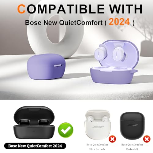 Compatible with Bose New QuietComfort Earbuds Case Cover, Soft Silicone Shockproof Protective Skin Case for Bose New QuietComfort Earbuds 2024 with Carabiner, Front LED Visible (Purple)