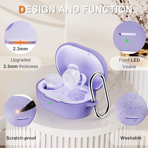 Compatible with Bose New QuietComfort Earbuds Case Cover, Soft Silicone Shockproof Protective Skin Case for Bose New QuietComfort Earbuds 2024 with Carabiner, Front LED Visible (Purple)