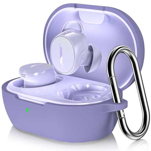 Compatible with Bose New QuietComfort Earbuds Case Cover, Soft Silicone Shockproof Protective Skin Case for Bose New QuietComfort Earbuds 2024 with Carabiner, Front LED Visible (Purple)