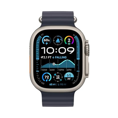 Apple Watch Ultra 2 [GPS + Cellular 49mm] Smartwatch, Sport Watch with Natural Titanium Case with Navy Ocean Band. Fitness Tracker, Precision GPS, Action Button, Extra-Long Battery Life