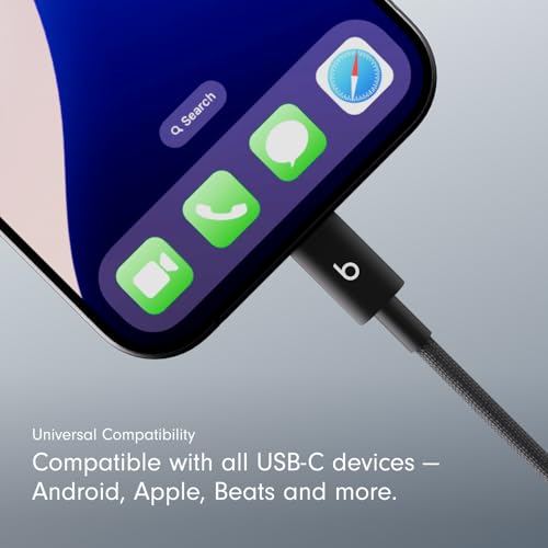 Beats USB-C to USB-C Woven Cable 2 Pack Fast Charging Durable/Tangle-Free Compatible Charger for Apple & Android Devices (1.5 m, 5 ft) - Bolt Black