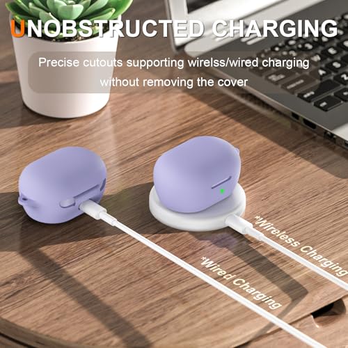 Compatible with Bose New QuietComfort Earbuds Case Cover, Soft Silicone Shockproof Protective Skin Case for Bose New QuietComfort Earbuds 2024 with Carabiner, Front LED Visible (Purple)